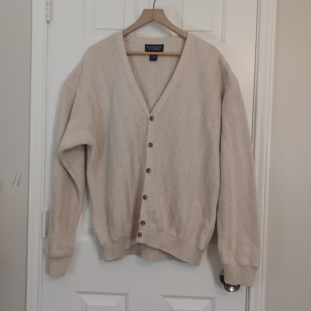 RoundTree & Yorke 100%cotton Grandpa Button Front Sweater Cardigan Sz XL - Picture 2 of 5